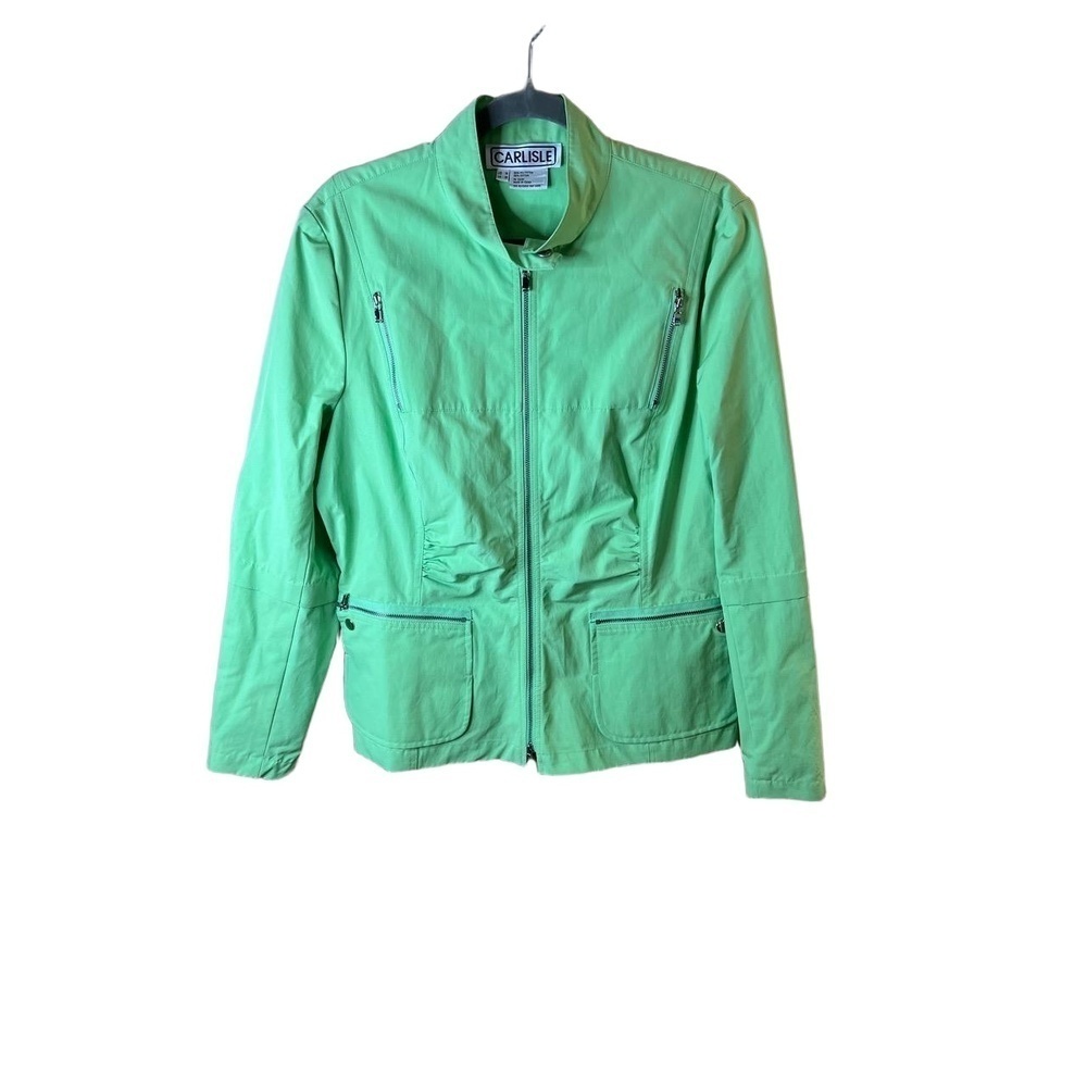 Carlisle Green Womens Jacket Stand Collar Zipper Pockets US 14 UK 16